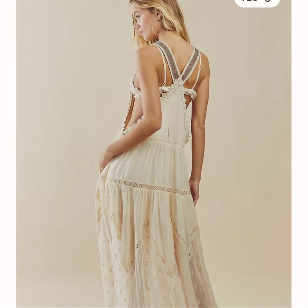 Free People Trails End Lace Crochet Vintage Overalls Maxi Dress Skirtall - Picture 3 of 6
